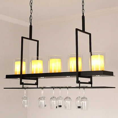 Traditional black marble pendant light with wine glass rack dining room