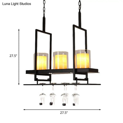 Traditional black marble pendant light with wine glass rack dining room