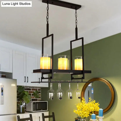 Traditional black marble pendant light with wine glass rack dining room