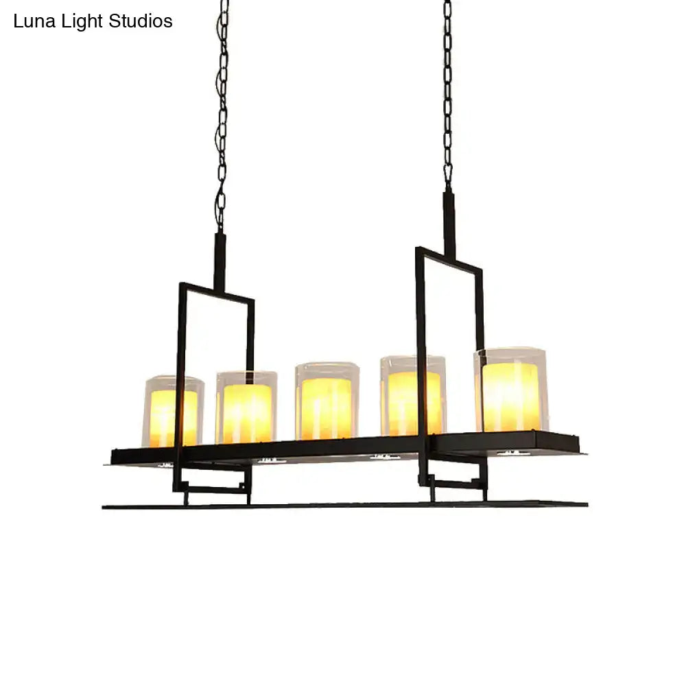 Traditional black marble pendant light with wine glass rack dining room