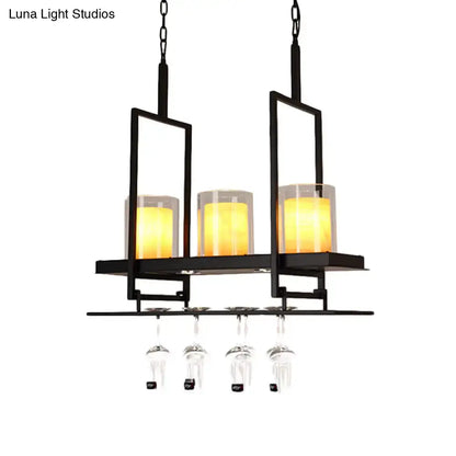 Traditional black marble pendant light with wine glass rack dining room