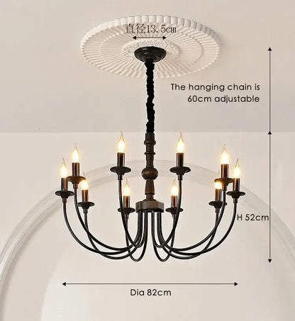 Traditional black metal chandelier 9 light dining room pendant lights