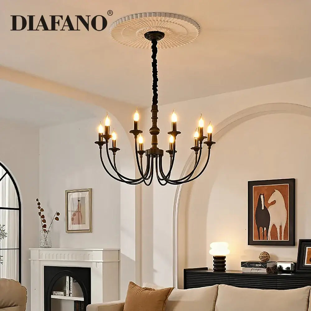 Traditional black metal chandelier 9 light dining room pendant lights