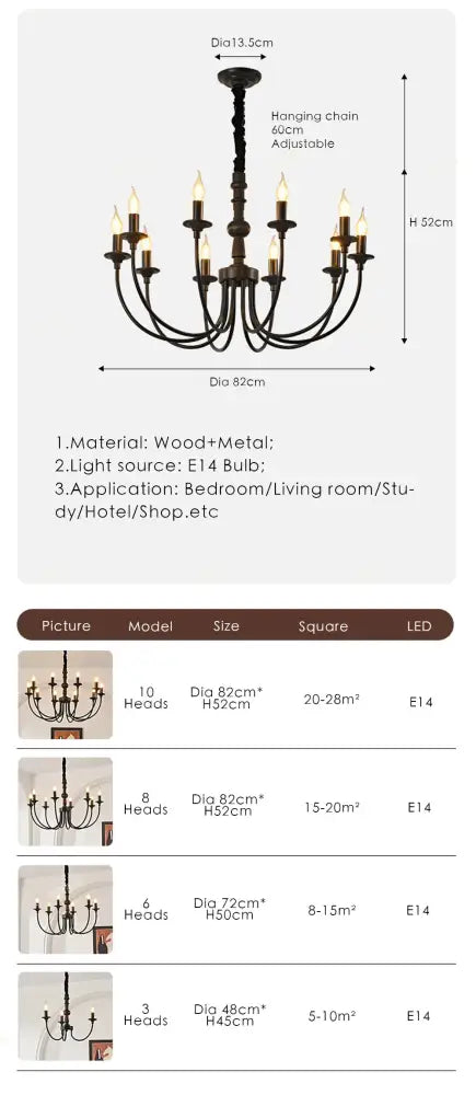 Traditional black metal chandelier 9 light dining room pendant lights