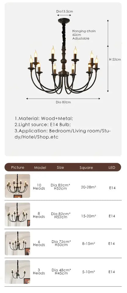 Traditional black metal chandelier 9 light dining room pendant lights