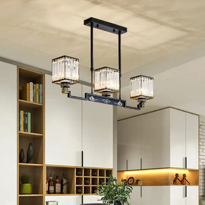 Traditional black metal island chandelier light dining room scrollwork