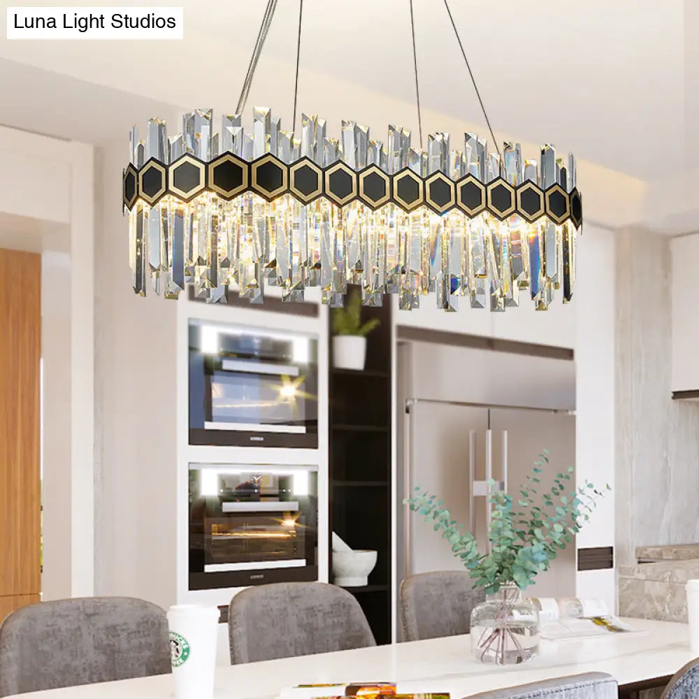 DecorBites™ Traditional Black Oval Chandelier with Crystal Rods - 12 Head Dining Room Ceiling Light