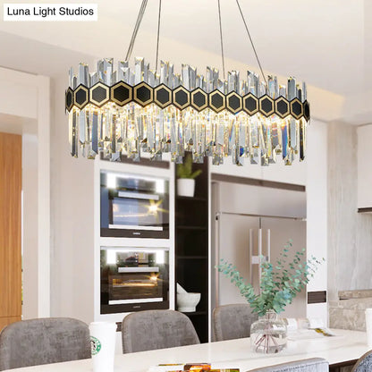 DecorBites™ Traditional Black Oval Chandelier with Crystal Rods - 12 Head Dining Room Ceiling Light