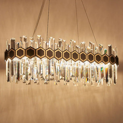 DecorBites™ Traditional Black Oval Chandelier with Crystal Rods - 12 Head Dining Room Ceiling Light