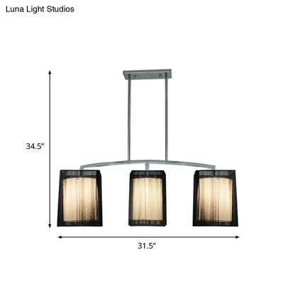 DecorBites™ Traditional Black Pendant Light with Rectangular Fabric Shade - 3-Light Dining Room Island Lighting Fixture