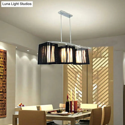 DecorBites™ Traditional Black Pendant Light with Rectangular Fabric Shade - 3-Light Dining Room Island Lighting Fixture