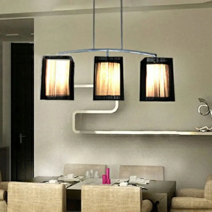 DecorBites™ Traditional Black Pendant Light with Rectangular Fabric Shade - 3-Light Dining Room Island Lighting Fixture