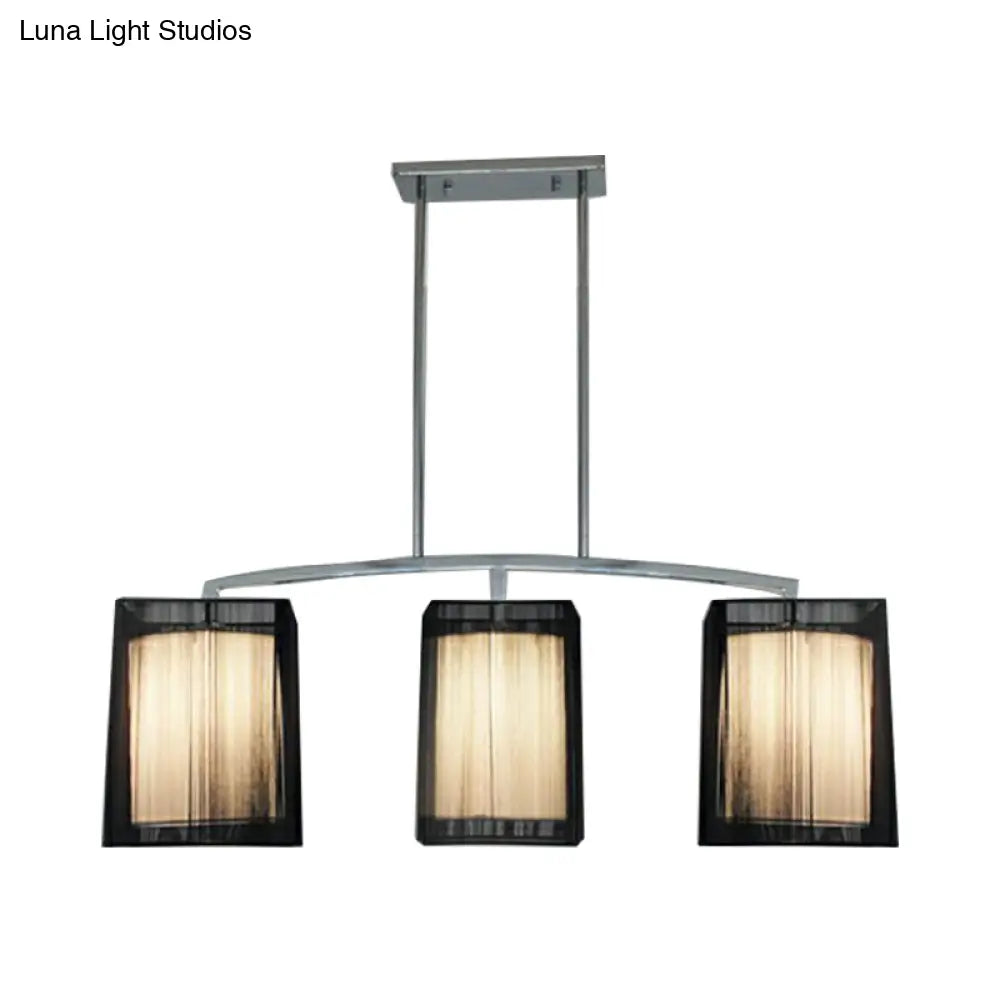DecorBites™ Traditional Black Pendant Light with Rectangular Fabric Shade - 3-Light Dining Room Island Lighting Fixture