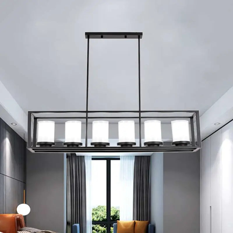 Traditional black rectangle frame pendant light dining room fixture