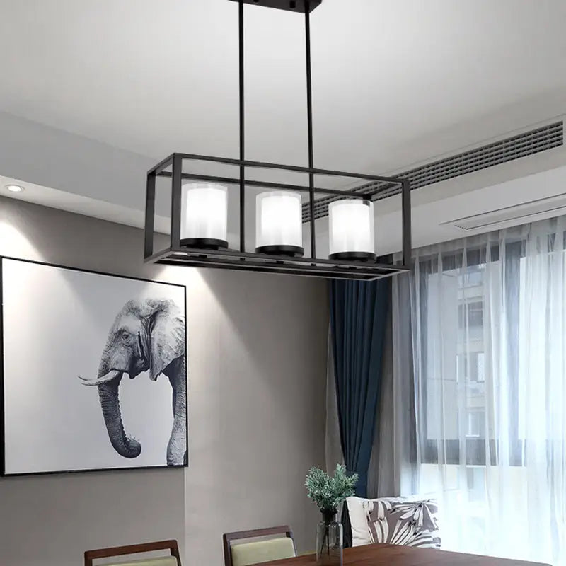 Traditional black rectangle frame pendant light dining room fixture