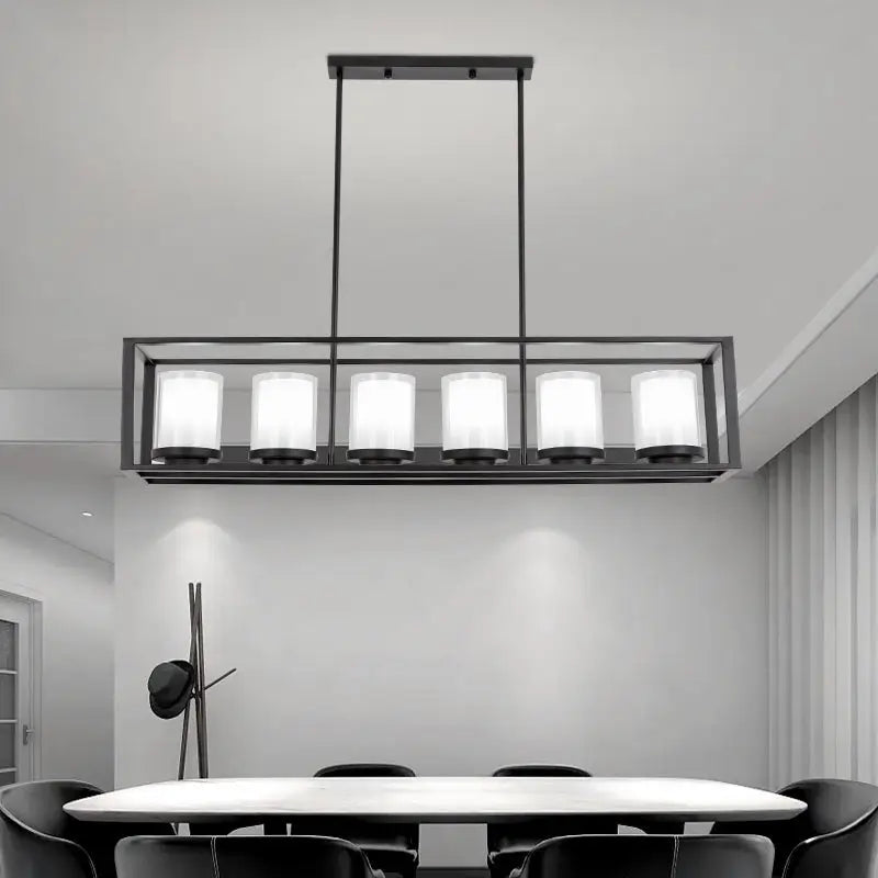 Traditional black rectangle frame pendant light dining room fixture