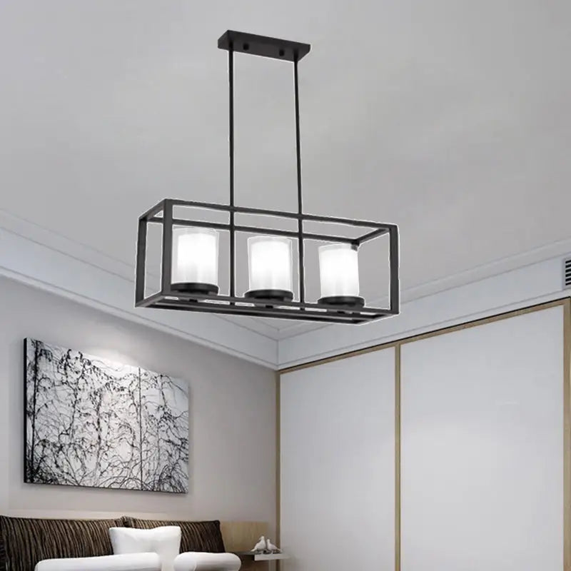 Traditional black rectangle frame pendant light dining room fixture