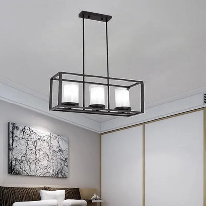 Traditional black rectangle frame pendant light dining room fixture