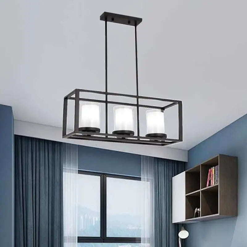 Traditional black rectangle frame pendant light dining room fixture