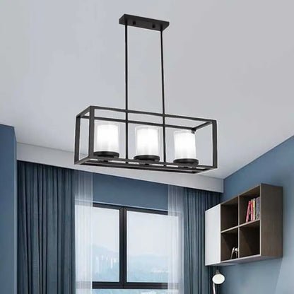 Traditional black rectangle frame pendant light dining room fixture