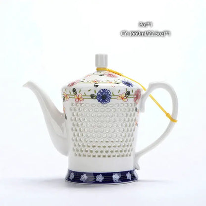 Traditional blue & white porcelain tea pot kitchen ceramic teaware