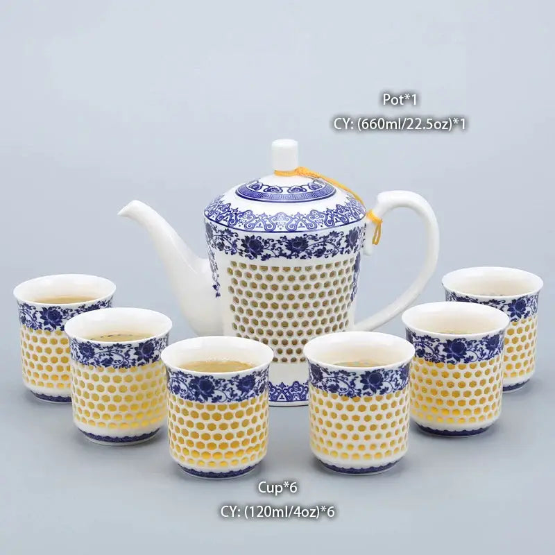 Traditional blue & white porcelain tea pot kitchen ceramic teaware