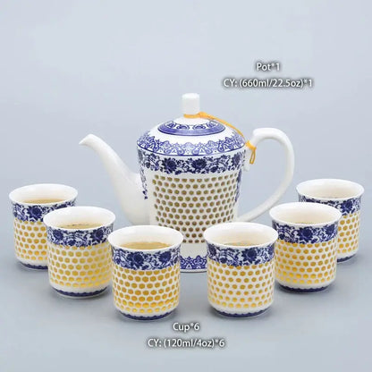 Traditional blue & white porcelain tea pot kitchen ceramic teaware