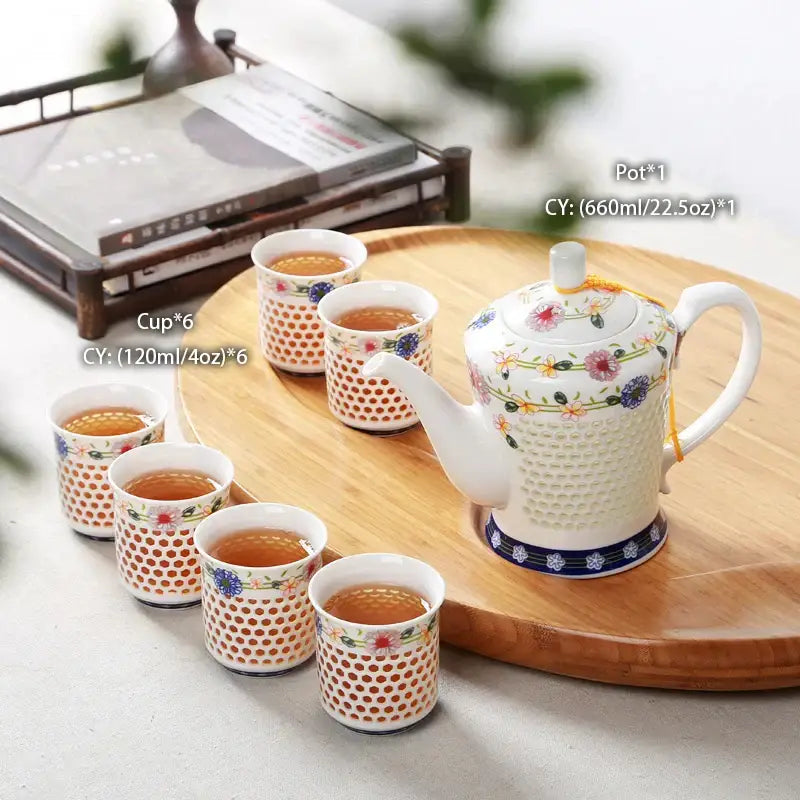 Traditional blue & white porcelain tea set dining room perforated body