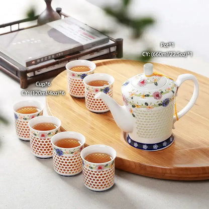 Traditional blue & white porcelain tea set dining room perforated body