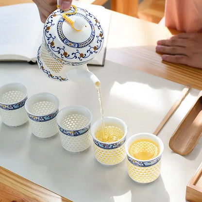 Traditional blue & white porcelain tea set dining room perforated body