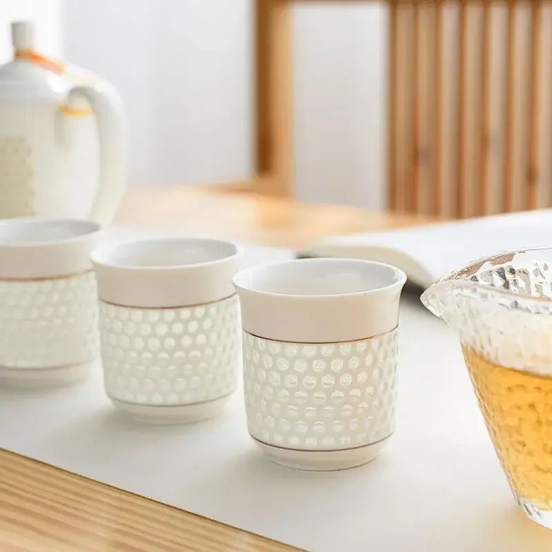 Traditional blue & white porcelain tea set dining room perforated body