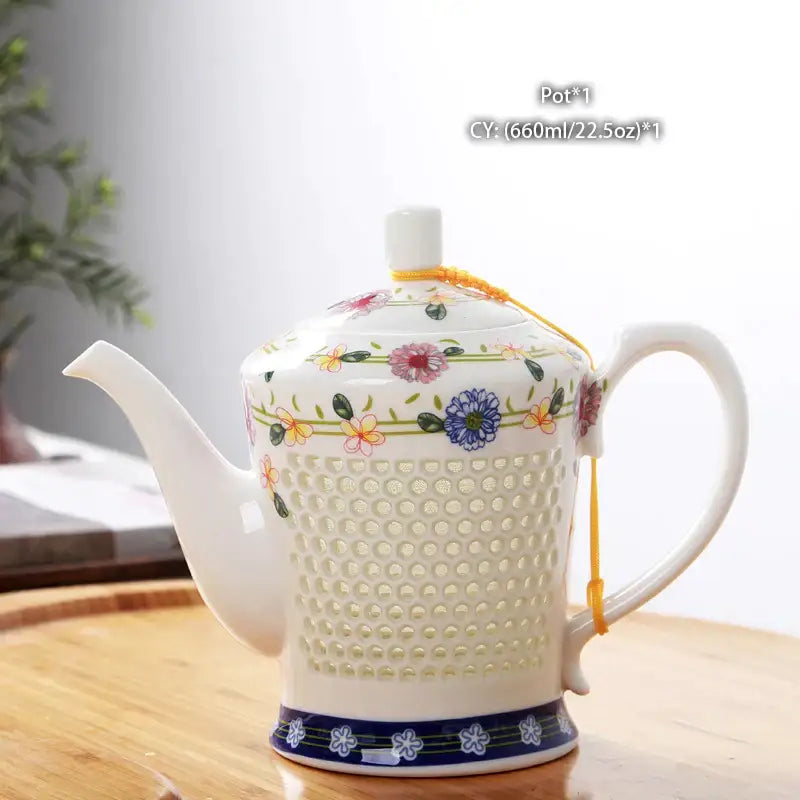 Traditional blue & white porcelain tea set dining room perforated body