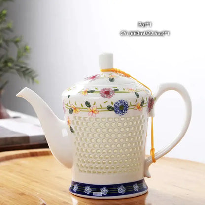 Traditional blue & white porcelain tea set dining room perforated body