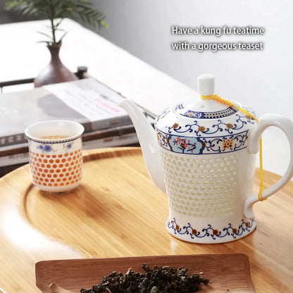 Traditional blue & white porcelain tea set dining room perforated body