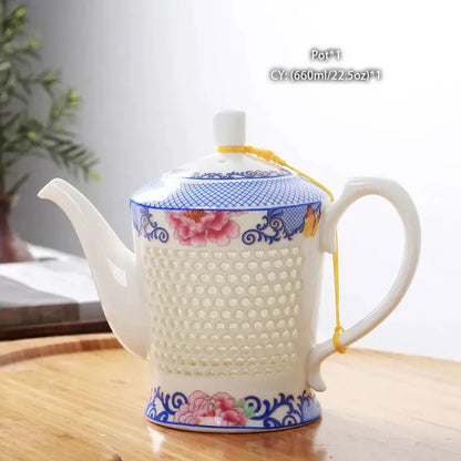 Traditional blue & white porcelain tea set dining room perforated body