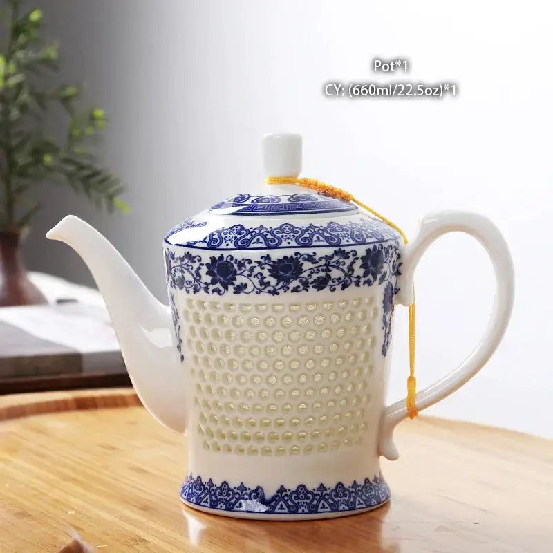 Traditional blue & white porcelain tea set dining room perforated body