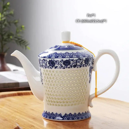 Traditional blue & white porcelain tea set dining room perforated body