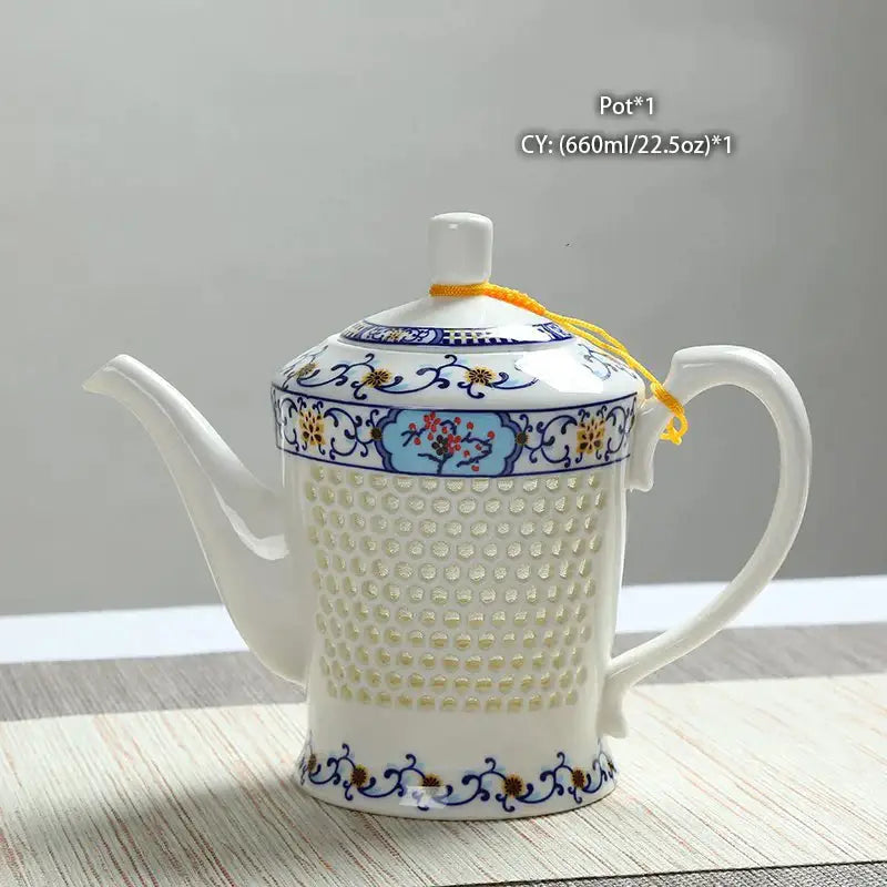 Traditional blue & white porcelain tea set dining room perforated body