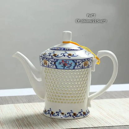 Traditional blue & white porcelain tea set dining room perforated body