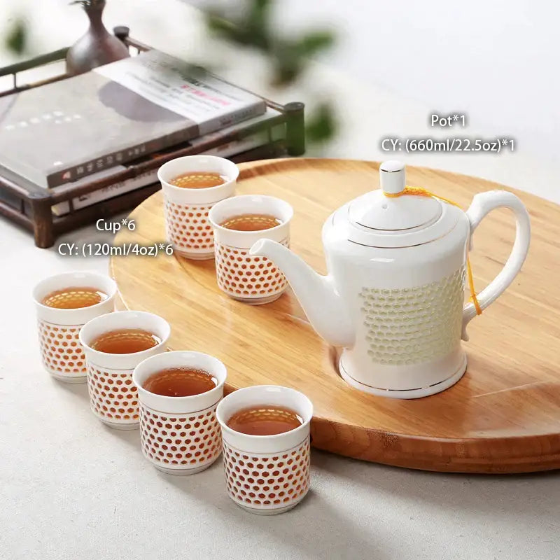 Traditional blue & white porcelain tea set dining room perforated body