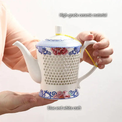 Traditional blue & white porcelain tea set dining room perforated body