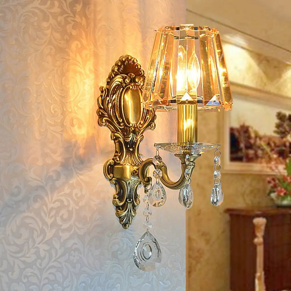 DecorBites™ Traditional Brass 1-Light Candle Wall Sconce with Clear Crystal Shade
