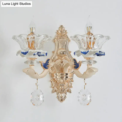 Traditional brass crystal flower wall sconce light living room bird