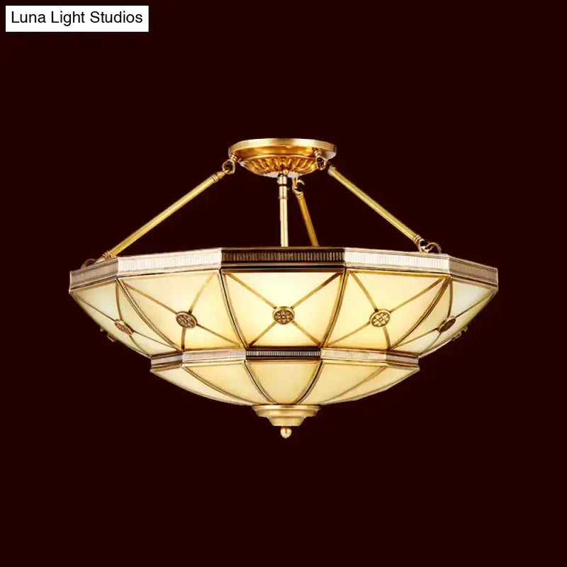 Traditional brass umbrella semi flush mount living room light 32" width