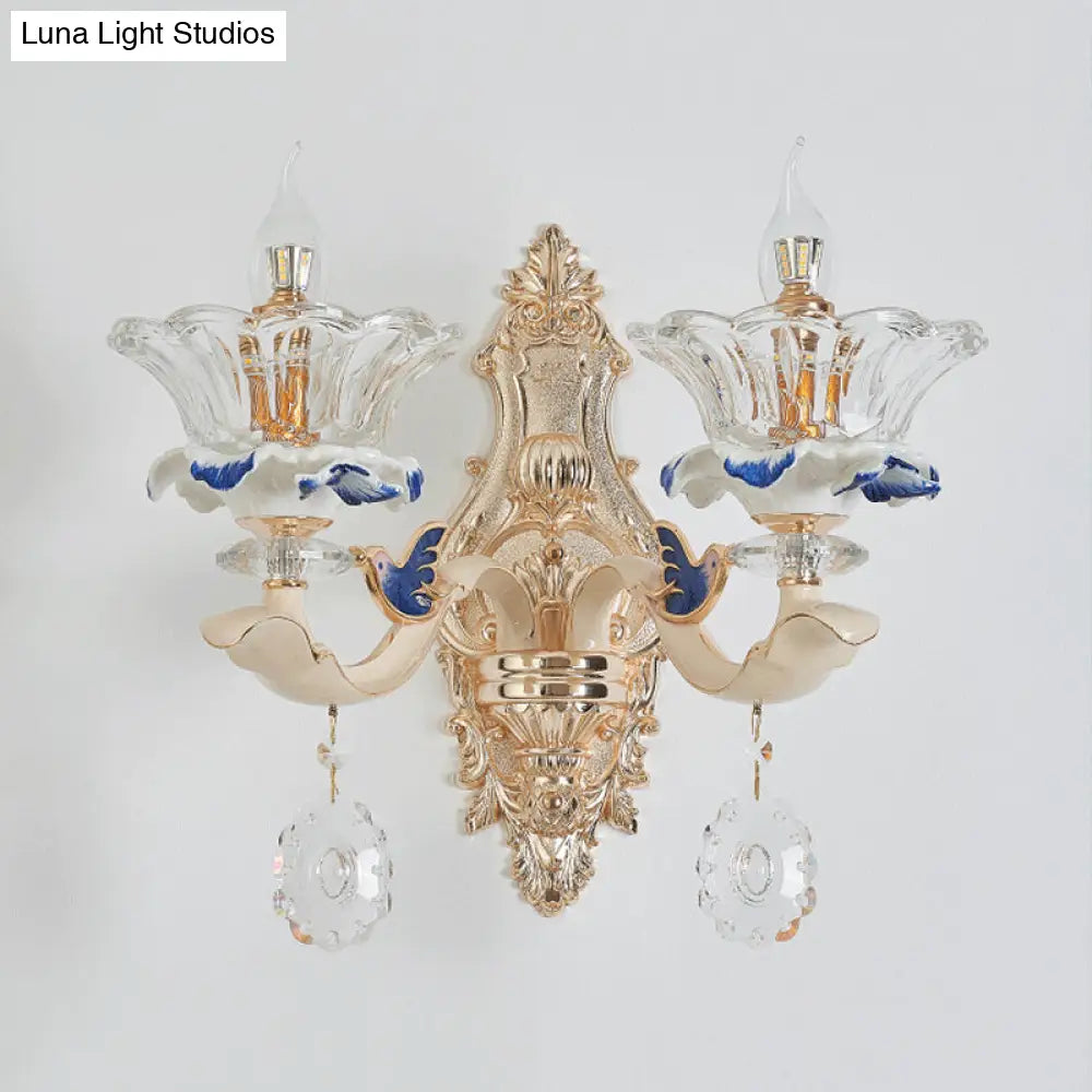 DecorBites™ Traditional Brass Wall Sconce Light with Crystal Flower Shade - Perfect for Living Room