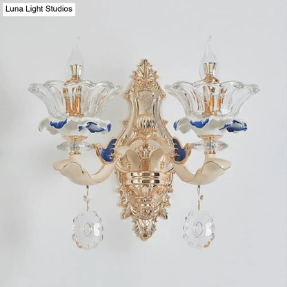DecorBites™ Traditional Brass Wall Sconce Light with Crystal Flower Shade - Perfect for Living Room