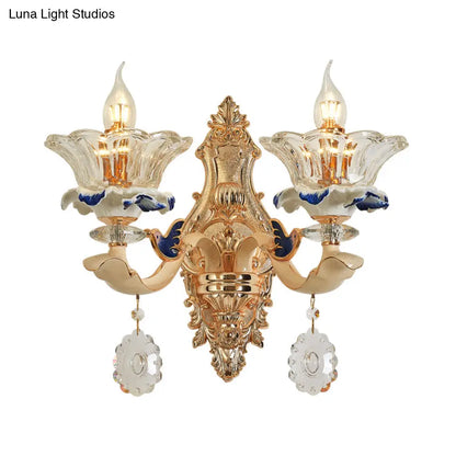 DecorBites™ Traditional Brass Wall Sconce Light with Crystal Flower Shade - Perfect for Living Room