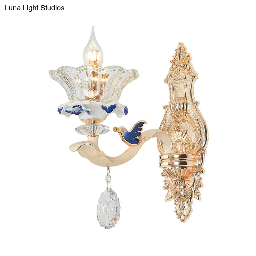 DecorBites™ Traditional Brass Wall Sconce Light with Crystal Flower Shade - Perfect for Living Room
