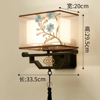 Traditional bronze floral elegant fabric wall lamp bedroom lighting