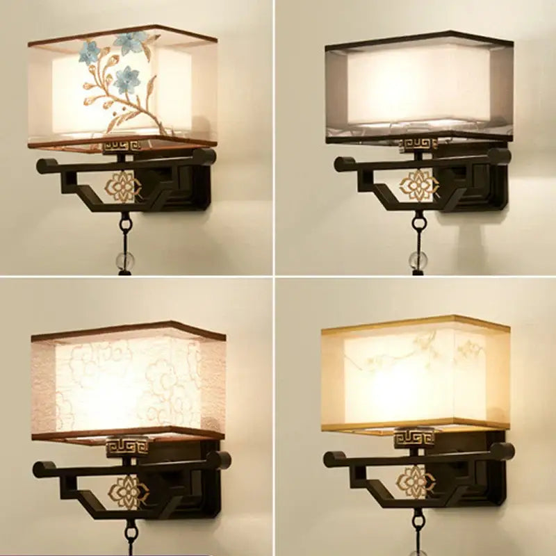 Traditional bronze floral elegant fabric wall lamp bedroom lighting